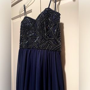 Stunning navy blue beaded floor length gown event dress